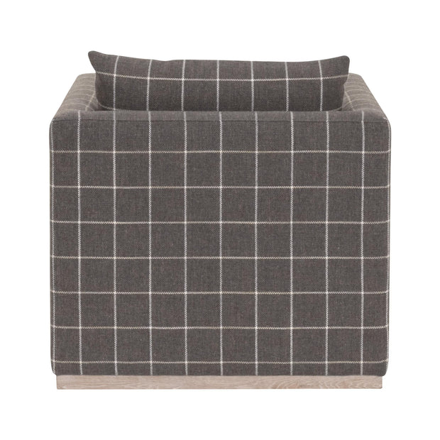 Essentials For Living Siena Plinth Base Sofa Chair ~ Performance Windowpane Steel, Natural Gray Oak