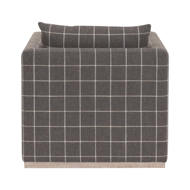 Essentials For Living Siena Plinth Base Sofa Chair ~ Performance Windowpane Steel, Natural Gray Oak