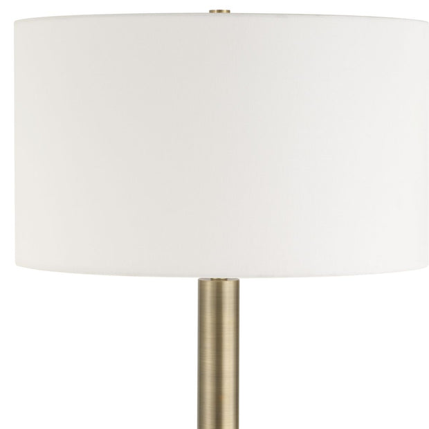 Uttermost Hudson Gold and Travertine Floor Lamp With White Linen Shade