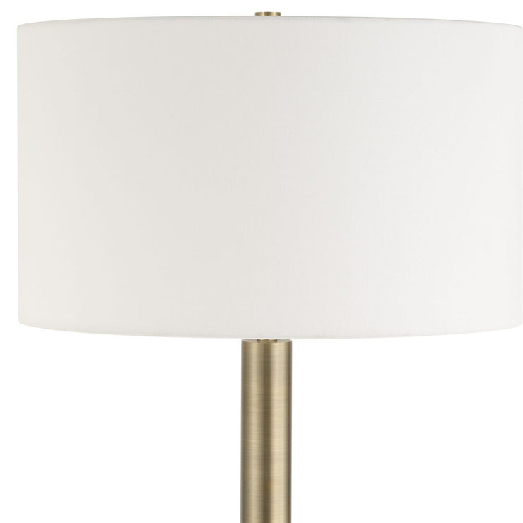 Uttermost Hudson Gold and Travertine Floor Lamp With White Linen Shade