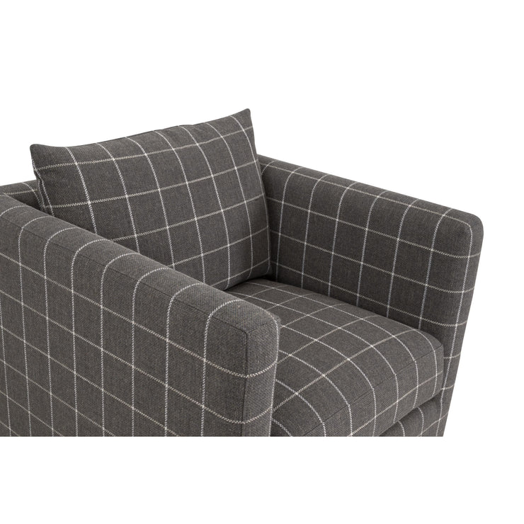 Essentials For Living Siena Plinth Base Sofa Chair ~ Performance Windowpane Steel, Natural Gray Oak