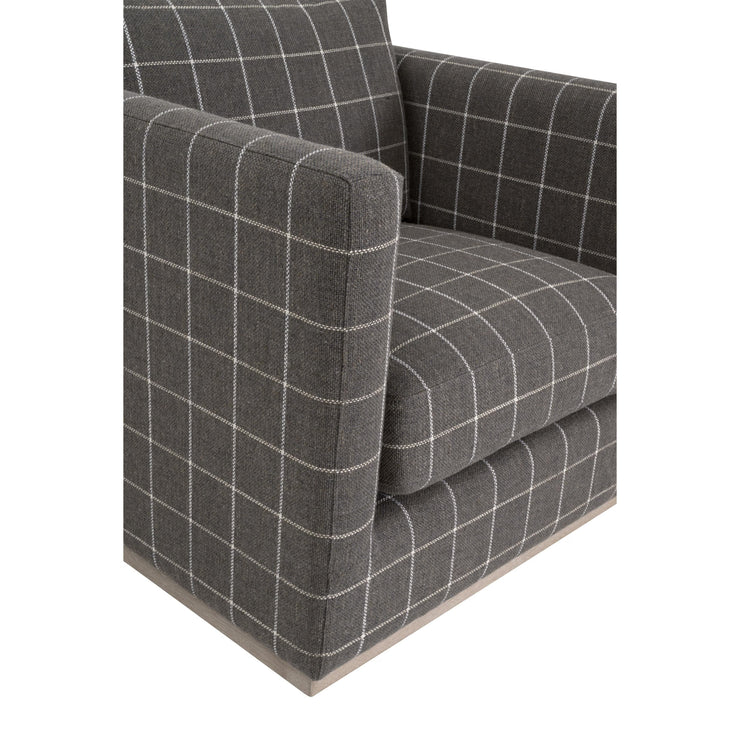 Essentials For Living Siena Plinth Base Sofa Chair ~ Performance Windowpane Steel, Natural Gray Oak