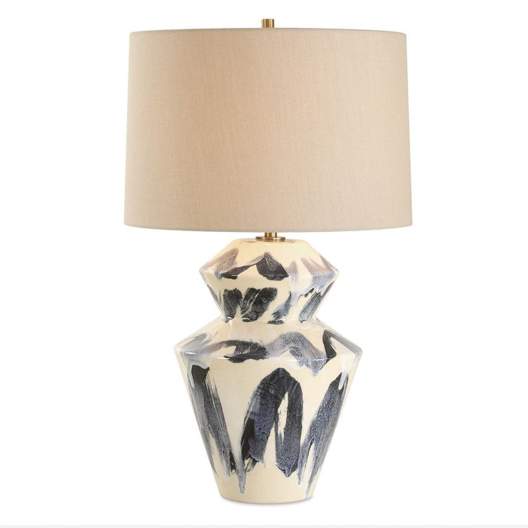 Uttermost Oranda Blue Abstract Pattern Table Lamp With Off-White Linen Shade