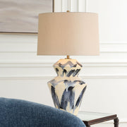 Uttermost Oranda Blue Abstract Pattern Table Lamp With Off-White Linen Shade