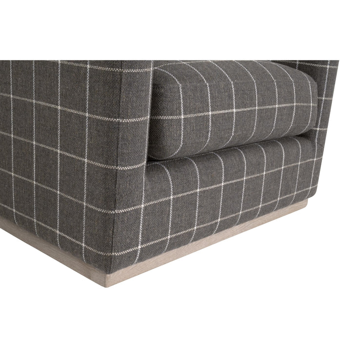 Essentials For Living Siena Plinth Base Sofa Chair ~ Performance Windowpane Steel, Natural Gray Oak