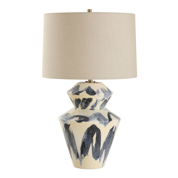 Uttermost Oranda Blue Abstract Pattern Table Lamp With Off-White Linen Shade