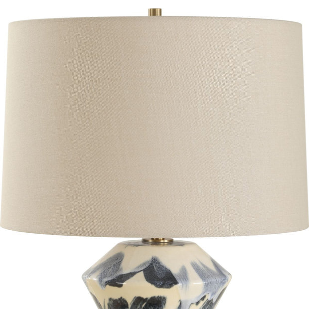 Uttermost Oranda Blue Abstract Pattern Table Lamp With Off-White Linen Shade