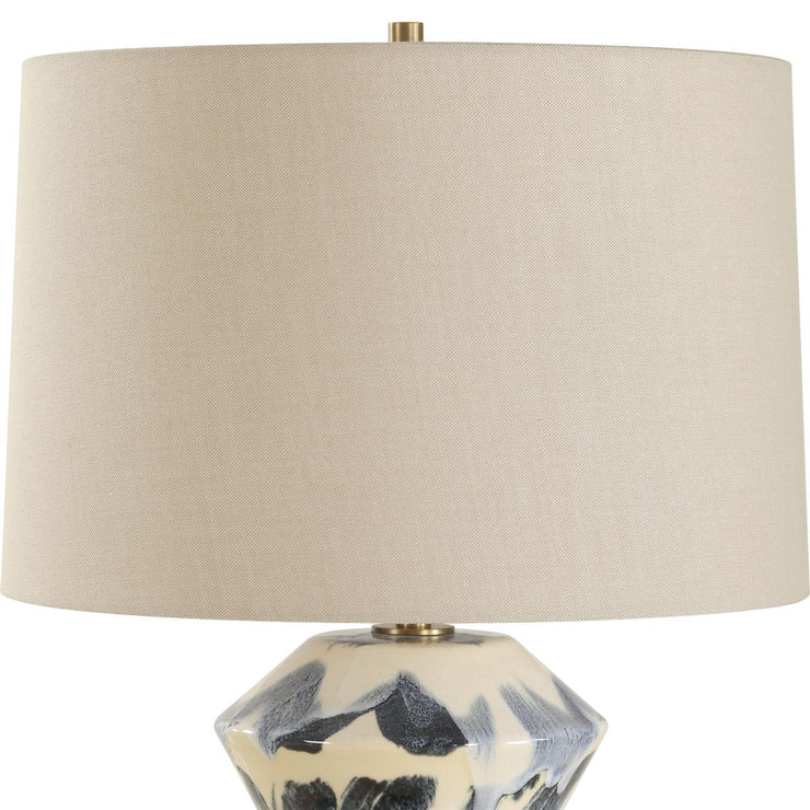 Uttermost Oranda Blue Abstract Pattern Table Lamp With Off-White Linen Shade
