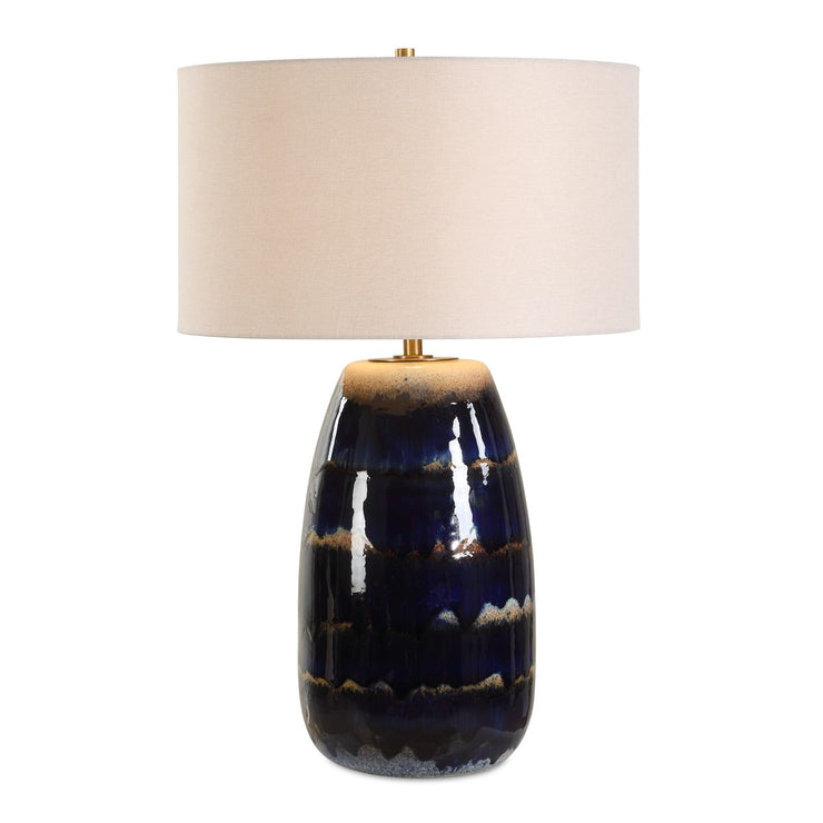 Uttermost Orleans Blue Drip Glazed Table Lamp With White Linen Shade