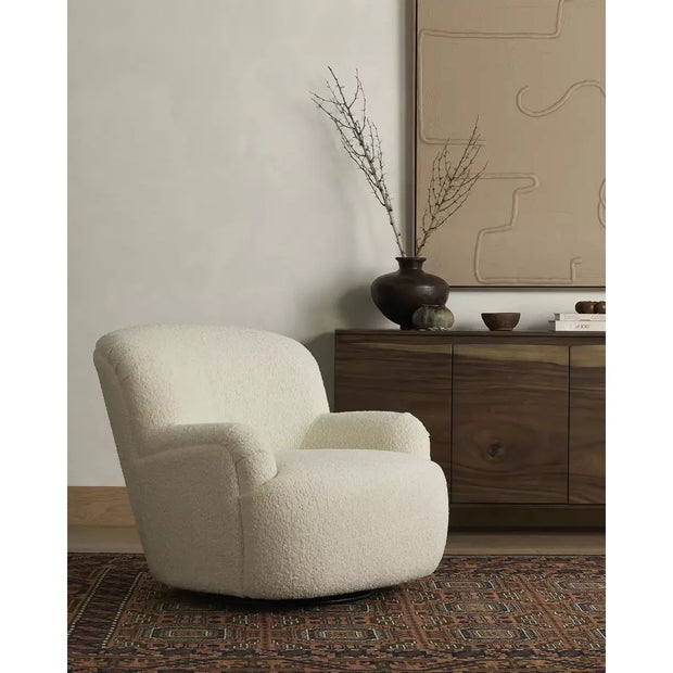 Four Hands Kadon Swivel Chair ~ Sheepskin Natural Upholstered Faux Shearling Fabric
