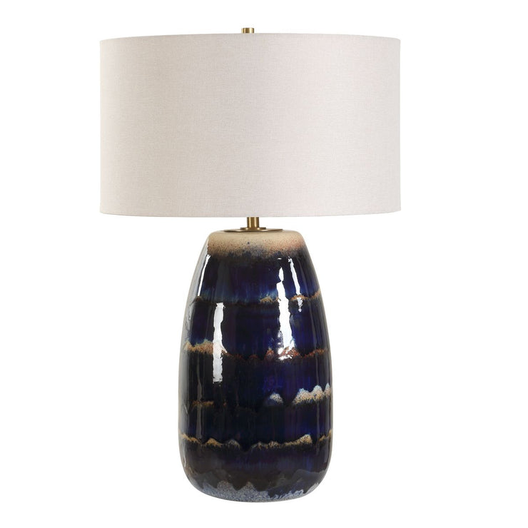 Uttermost Orleans Blue Drip Glazed Table Lamp With White Linen Shade