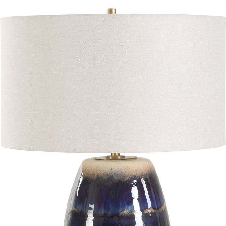 Uttermost Orleans Blue Drip Glazed Table Lamp With White Linen Shade