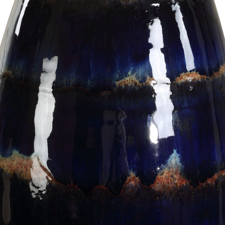 Uttermost Orleans Blue Drip Glazed Table Lamp With White Linen Shade