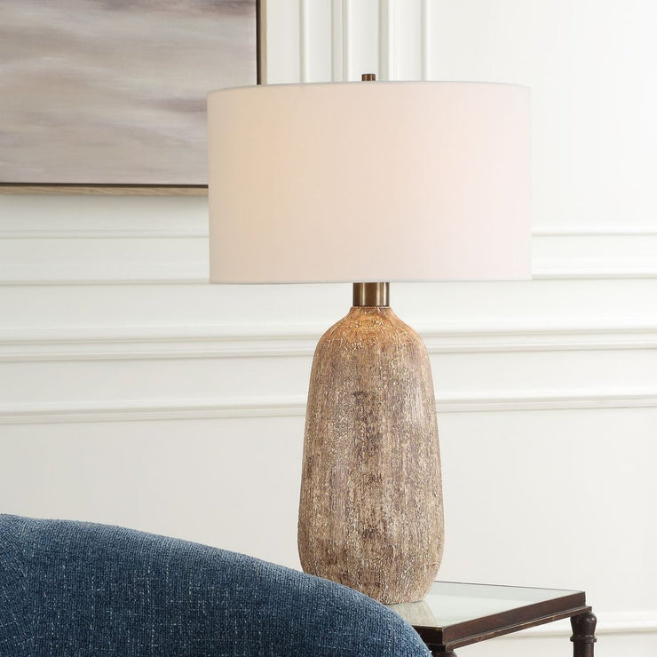 Uttermost Napier Earthy Toned Ceramic Base Table Lamp With White Linen Shade