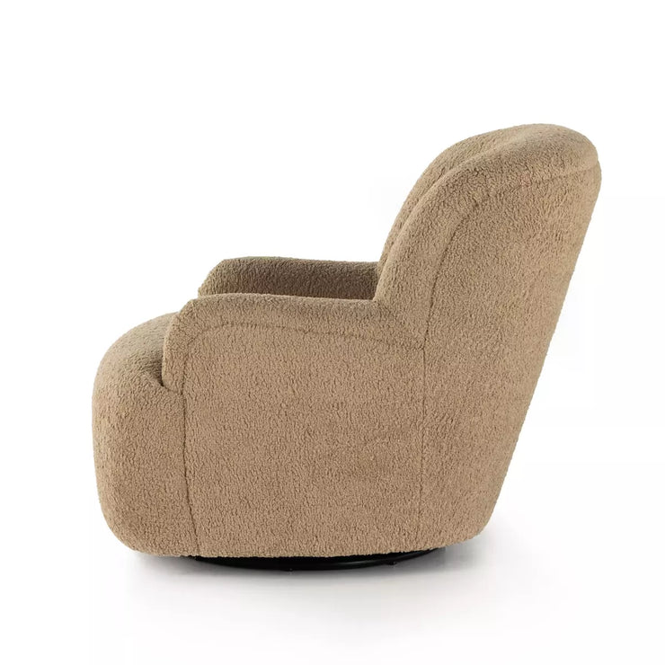 Four Hands Kadon Swivel Chair ~ Sheepskin Camel Upholstered Faux Shearling Fabric