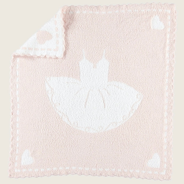 Barefoot Dreams CozyChic Pink and White Tutu Scalloped Receiving Baby Blanket