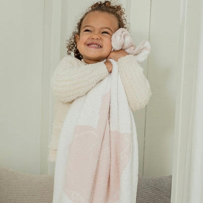 Barefoot Dreams CozyChic Pink and White Tutu Scalloped Receiving Baby Blanket