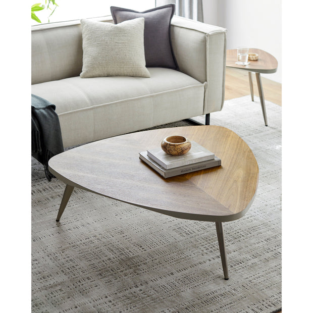 Surya Trinity Modern Wood with Metallic Nickel Base Coffee Table