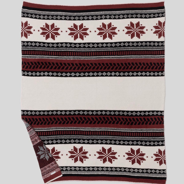 Barefoot Dreams CozyChic Fair Isle Throw Blanket ~ Crimson