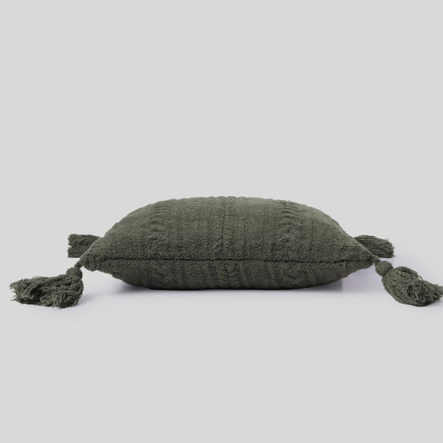 Barefoot Dreams CozyChic Cable 20” Pillow With Tassels ~ Dark Moss