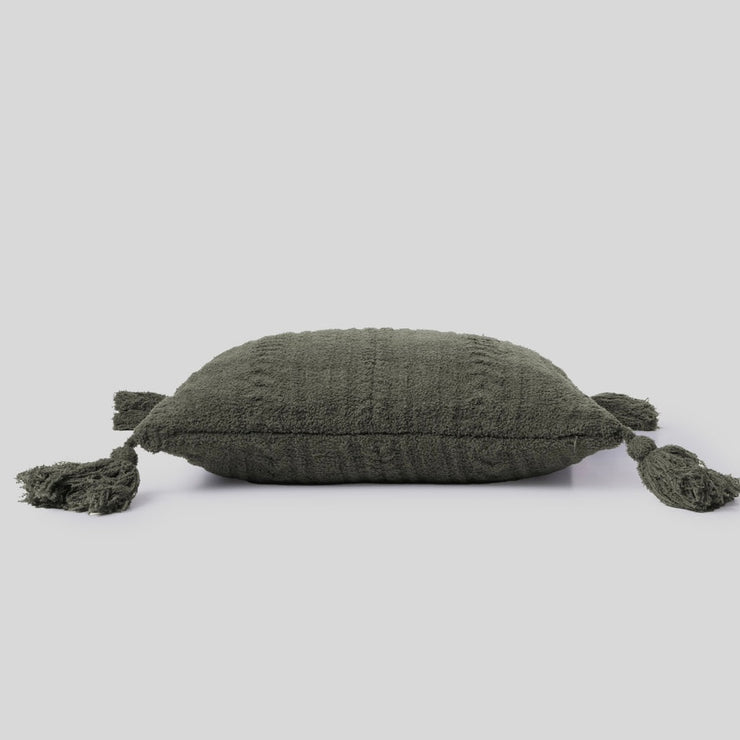 Barefoot Dreams CozyChic Cable 20” Pillow With Tassels ~ Dark Moss