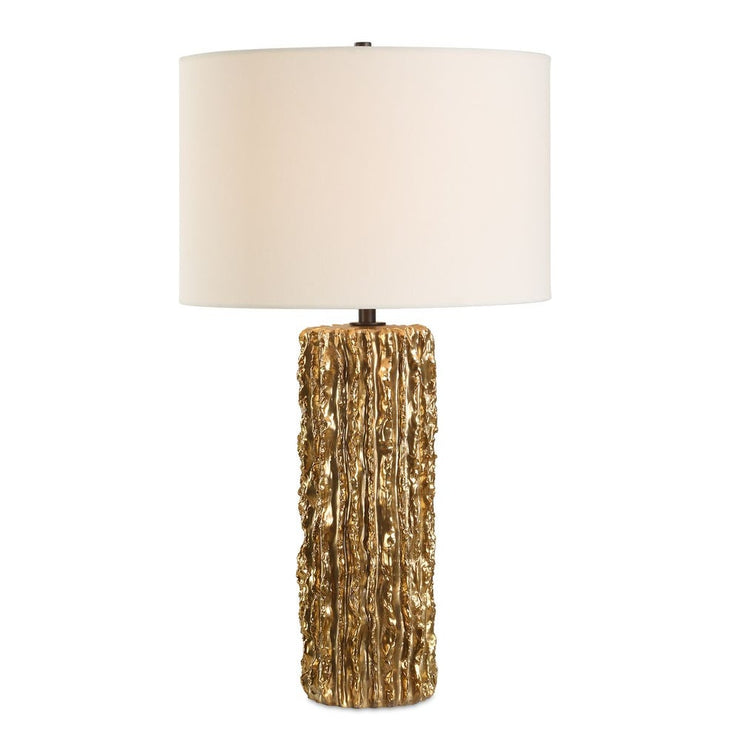 Uttermost Echo Antique Metallic Gold Textured Table Lamp With White Linen Shade