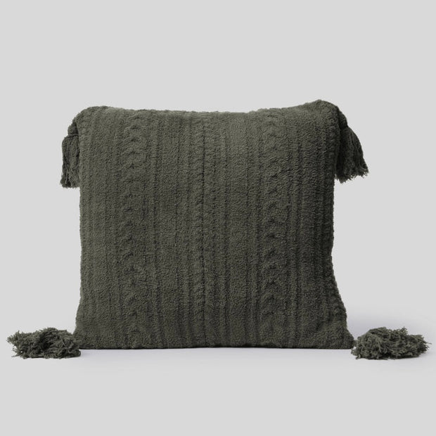Barefoot Dreams CozyChic Cable 20” Pillow With Tassels ~ Dark Moss