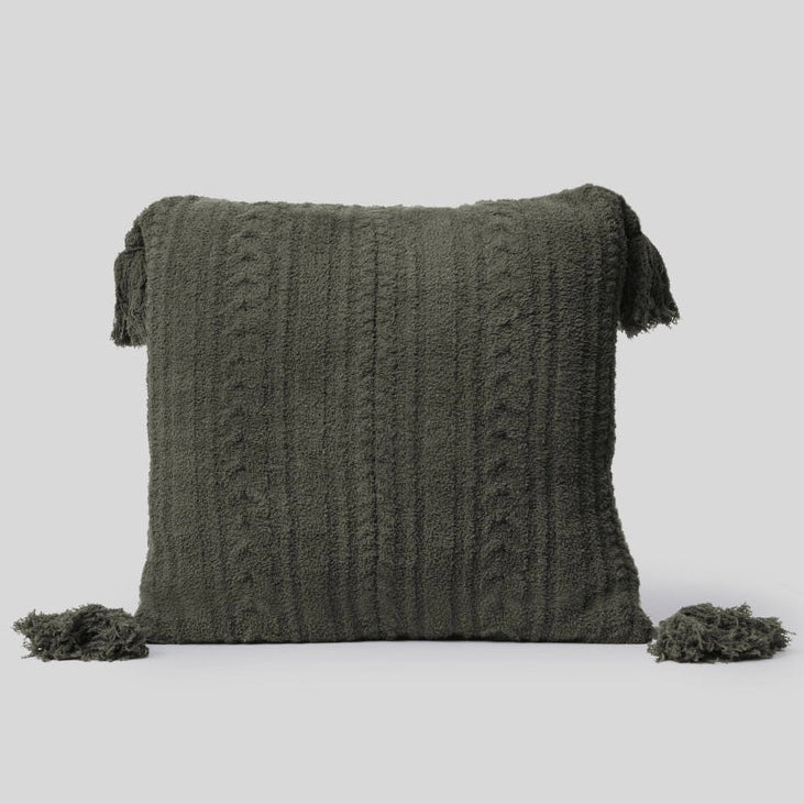 Barefoot Dreams CozyChic Cable 20” Pillow With Tassels ~ Dark Moss