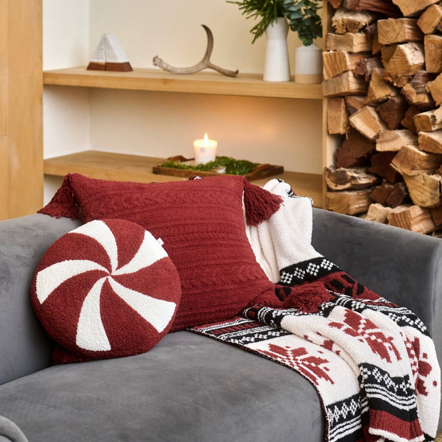 Barefoot Dreams CozyChic Fair Isle Throw Blanket ~ Crimson