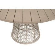 Essentials For Living Knit Outdoor 54” Round Dining Table ~ Oat Flat Rope, Washed Ever Teak