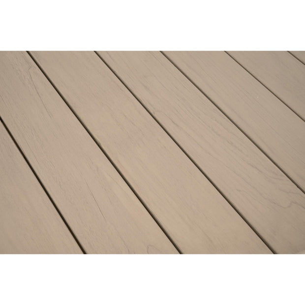 Essentials For Living Knit Outdoor 54” Round Dining Table ~ Oat Flat Rope, Washed Ever Teak