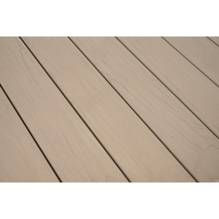 Essentials For Living Knit Outdoor 54” Round Dining Table ~ Oat Flat Rope, Washed Ever Teak