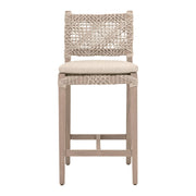 Essentials For Living Costa Outdoor Counter Stool ~ Oat Flat Rope, Performance Ecru Weave, Washed Ever Teak
