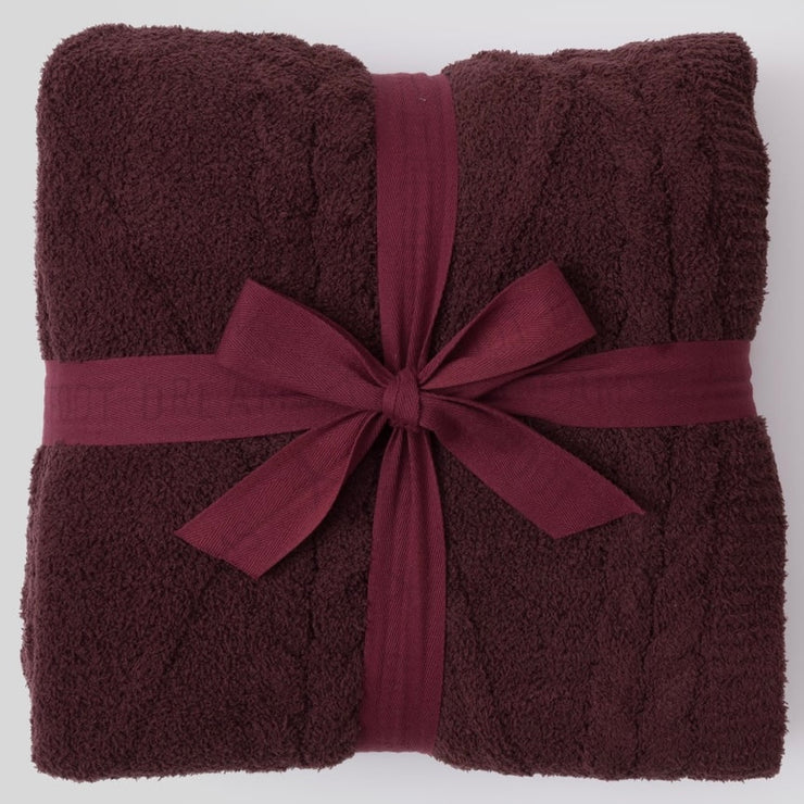 Barefoot Dreams CozyChic Fisherman Cable Throw Blanket ~ Dark Aubergine