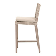 Essentials For Living Costa Outdoor Counter Stool ~ Oat Flat Rope, Performance Ecru Weave, Washed Ever Teak