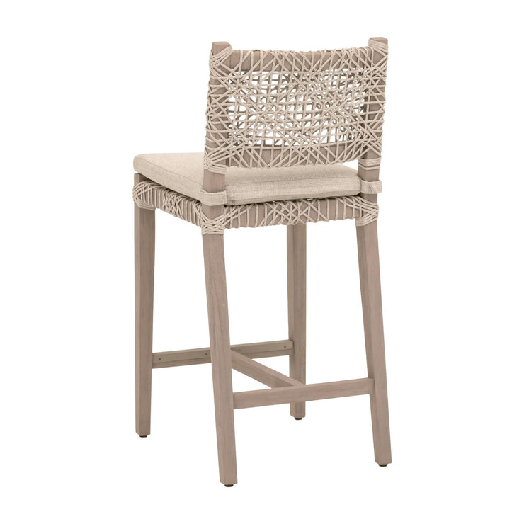 Essentials For Living Costa Outdoor Counter Stool ~ Oat Flat Rope, Performance Ecru Weave, Washed Ever Teak