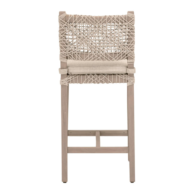 Essentials For Living Costa Outdoor Counter Stool ~ Oat Flat Rope, Performance Ecru Weave, Washed Ever Teak