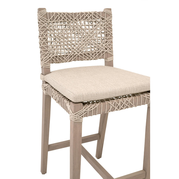 Essentials For Living Costa Outdoor Counter Stool ~ Oat Flat Rope, Performance Ecru Weave, Washed Ever Teak