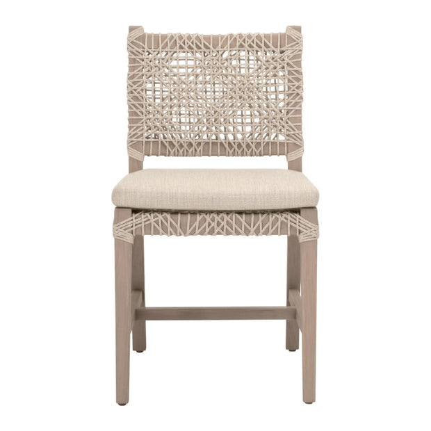 Essentials For Living Costa Outdoor Dining Chair ~ Oat Flat Rope, Performance Ecru Weave, Washed Ever Teak