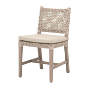 Essentials For Living Costa Outdoor Dining Chair ~ Oat Flat Rope, Performance Ecru Weave, Washed Ever Teak