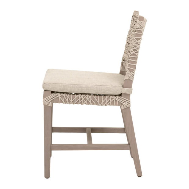 Essentials For Living Costa Outdoor Dining Chair ~ Oat Flat Rope, Performance Ecru Weave, Washed Ever Teak