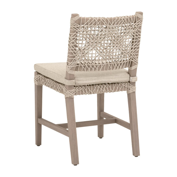 Essentials For Living Costa Outdoor Dining Chair ~ Oat Flat Rope, Performance Ecru Weave, Washed Ever Teak
