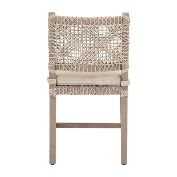 Essentials For Living Costa Outdoor Dining Chair ~ Oat Flat Rope, Performance Ecru Weave, Washed Ever Teak