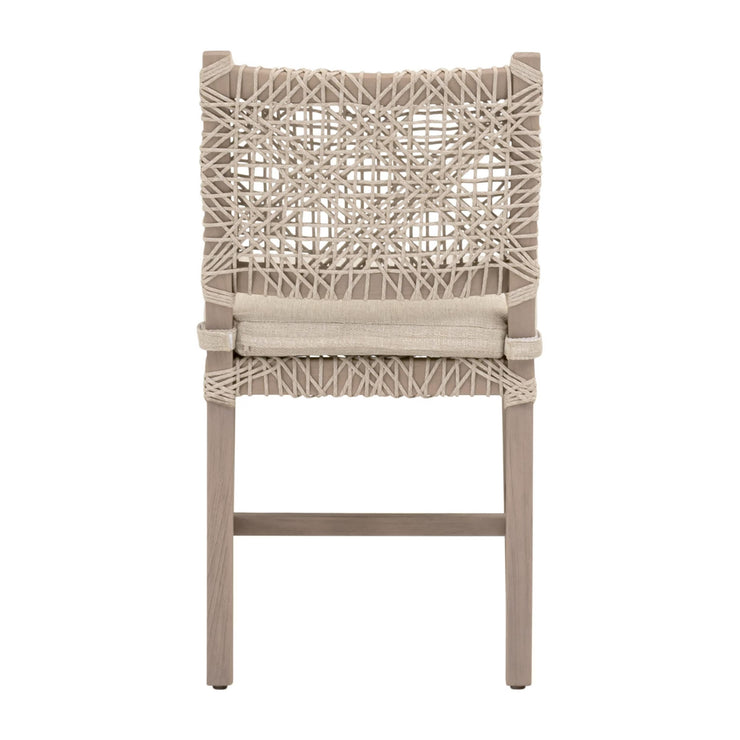 Essentials For Living Costa Outdoor Dining Chair ~ Oat Flat Rope, Performance Ecru Weave, Washed Ever Teak