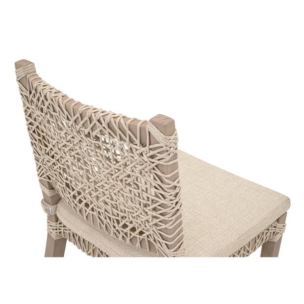 Essentials For Living Costa Outdoor Dining Chair ~ Oat Flat Rope, Performance Ecru Weave, Washed Ever Teak
