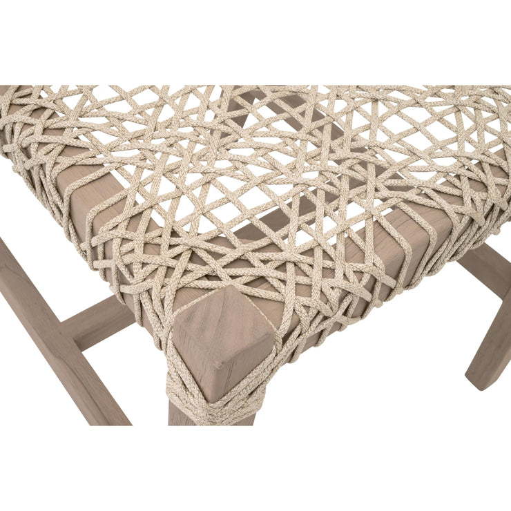 Essentials For Living Costa Outdoor Dining Chair ~ Oat Flat Rope, Performance Ecru Weave, Washed Ever Teak