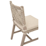 Essentials For Living Costa Outdoor Dining Chair ~ Oat Flat Rope, Performance Ecru Weave, Washed Ever Teak