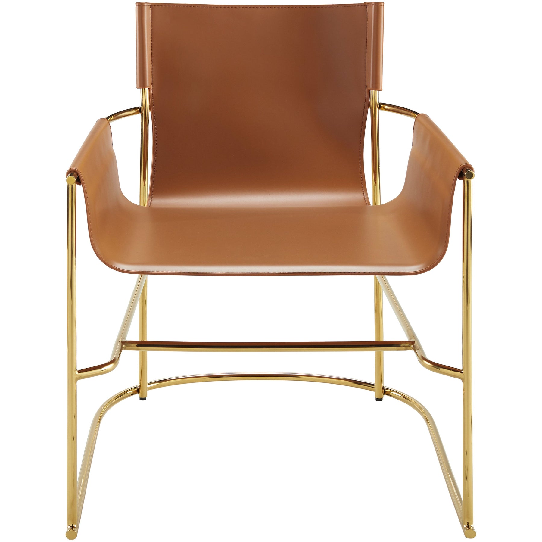 Surya Kara Modern Cognac Faux Leather with Brass Steel Dining Armchair ...