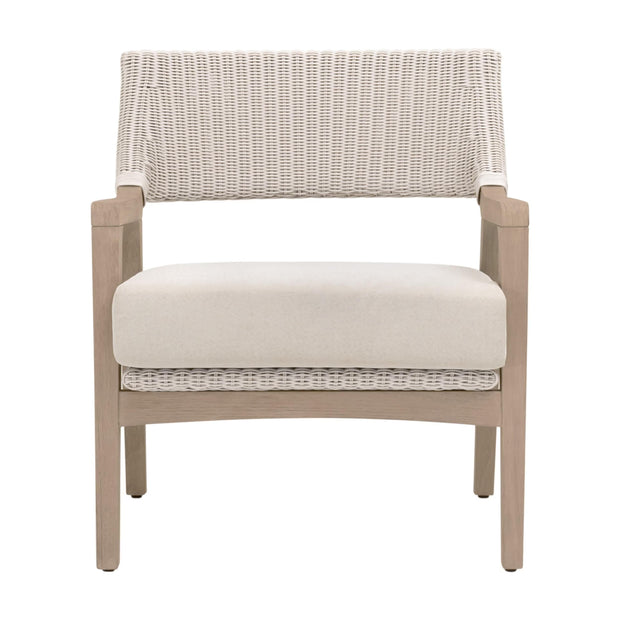 Essentials For Living Lucia Outdoor Club Chair ~ Pure White Synthetic Wicker, Performance Stone, Washed Ever Teak