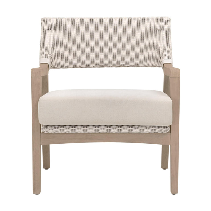 Essentials For Living Lucia Outdoor Club Chair ~ Pure White Synthetic Wicker, Performance Stone, Washed Ever Teak
